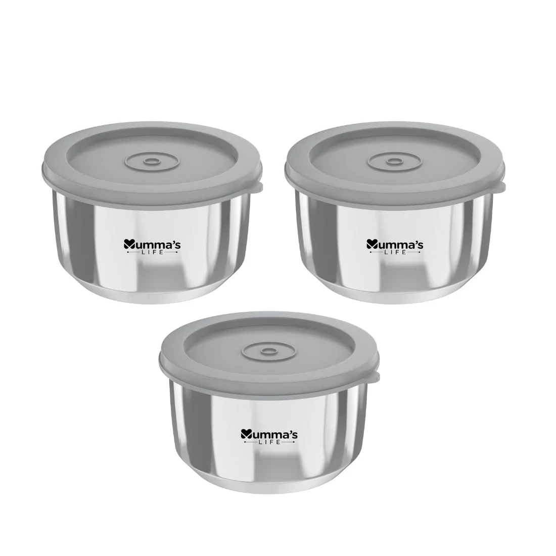 Mummas-LIFE-High Quality Non-Magnetic Stainless Steel Container 300ml Pack of 3 | Food Storage Set